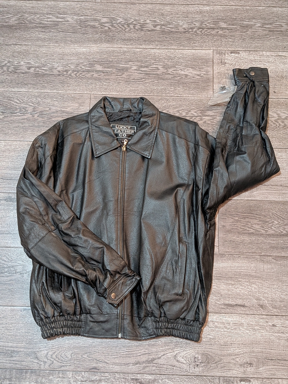 VTG Lucky Leather Co Puerto Rico Flag Jacket Mens Medium Black Bomber Genuine